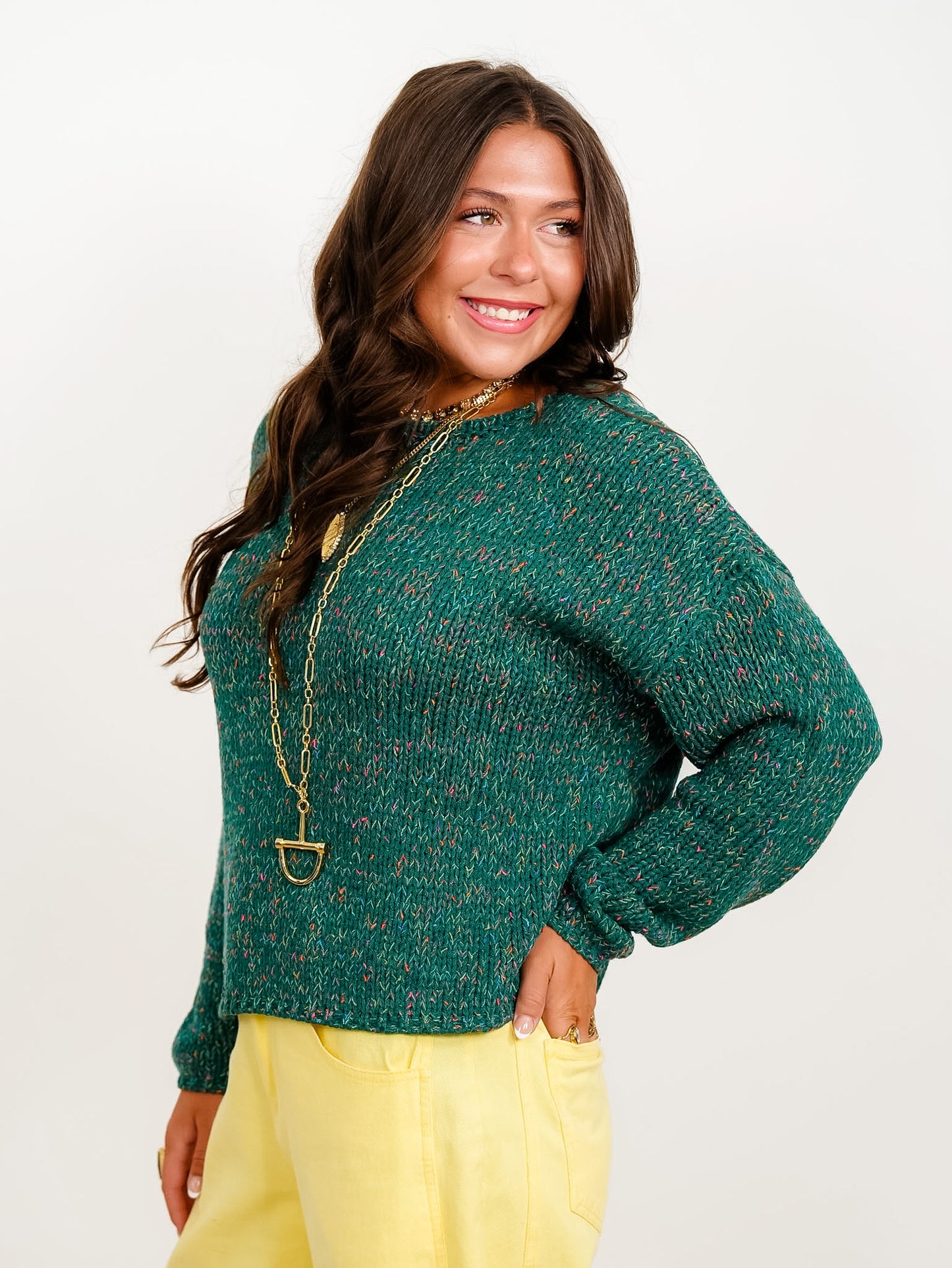 Teal Confetti Long Sleeve Pulllover Sweater - Freckled Poppy