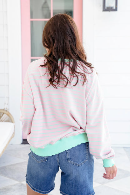 Veveret Stripe Long Sleeve Top with Contrast Detail