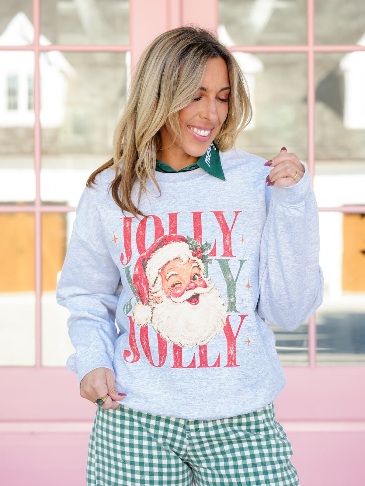 Plus/Reg Jolly Santa Christmas Graphic Sweatshirt