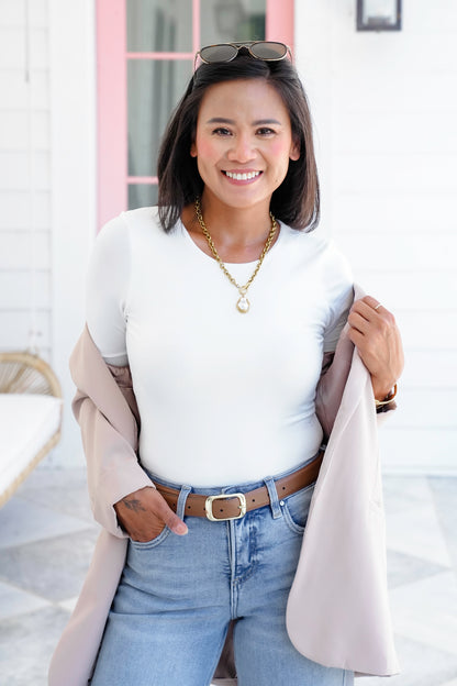 Solid Long Sleeve Round Neck Double Layered Top