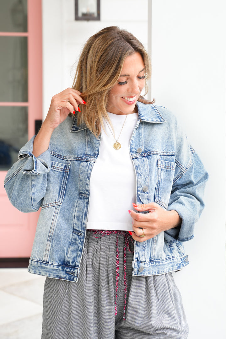 Light Wash Long Sleeve Button Down Jacket