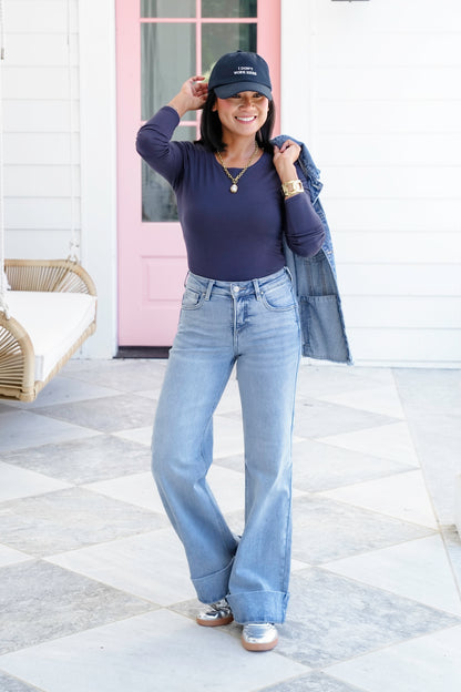 Solid Long Sleeve Round Neck Double Layered Top
