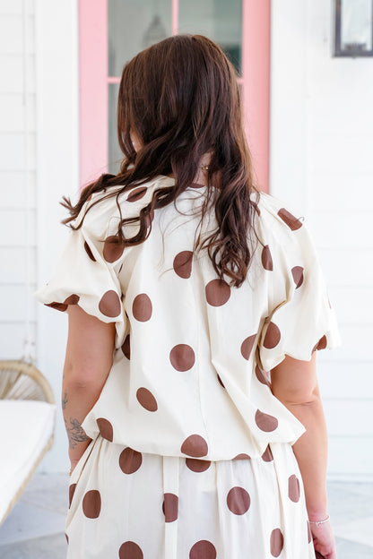 Plus/Reg Polka Dot Print Pleated Bubble Hem Top