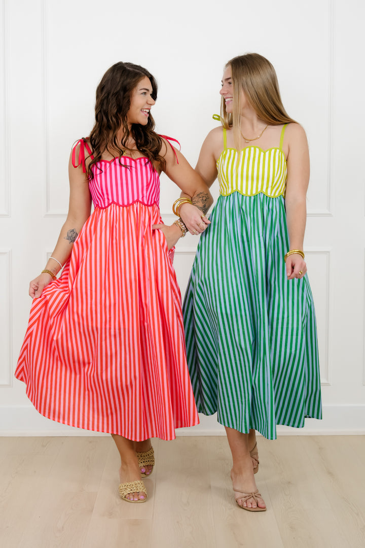 Color Block Stripe Sleeveless Midi Dress