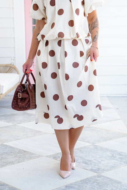 Plus/Reg Polka Dot Print High Waist Midi Skirt