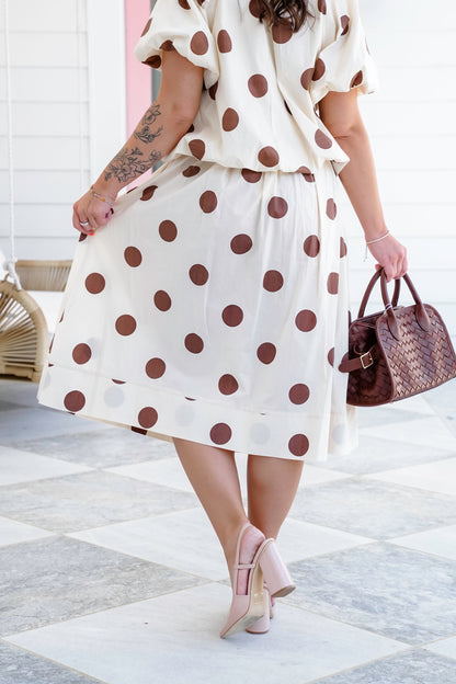Plus/Reg Polka Dot Print High Waist Midi Skirt