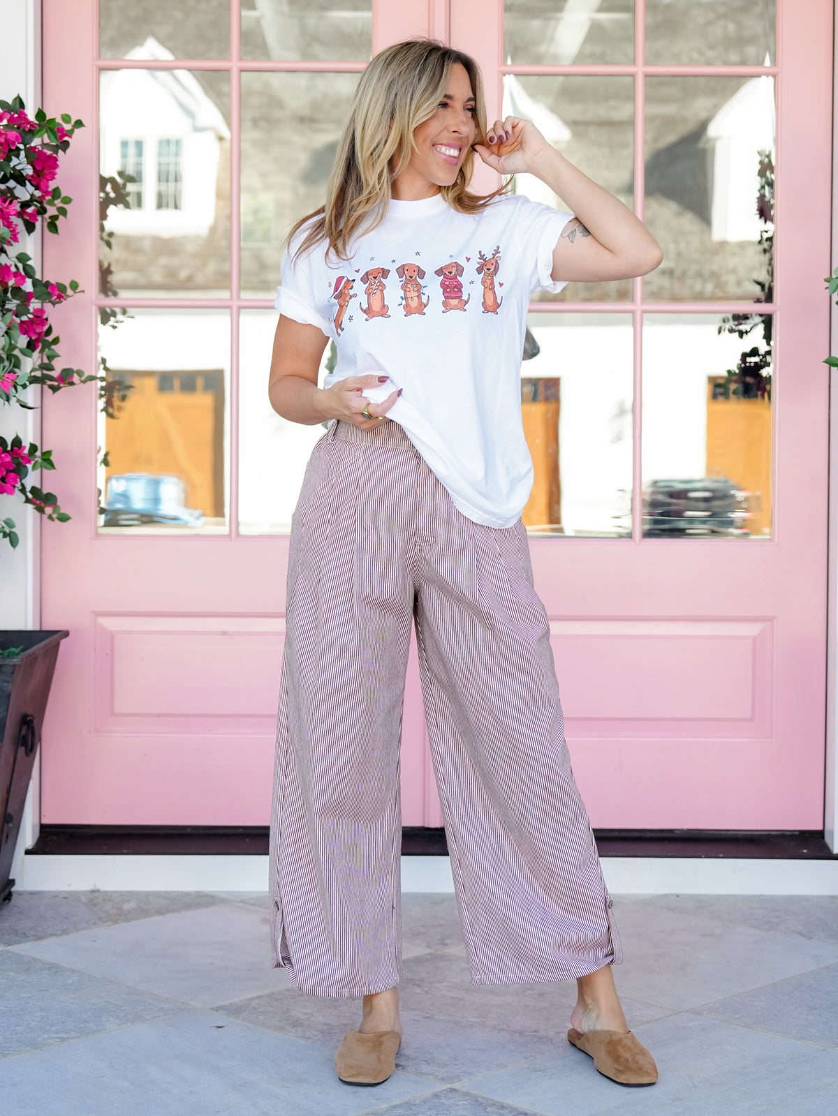 Stripe Wide Leg Pants With Pockets