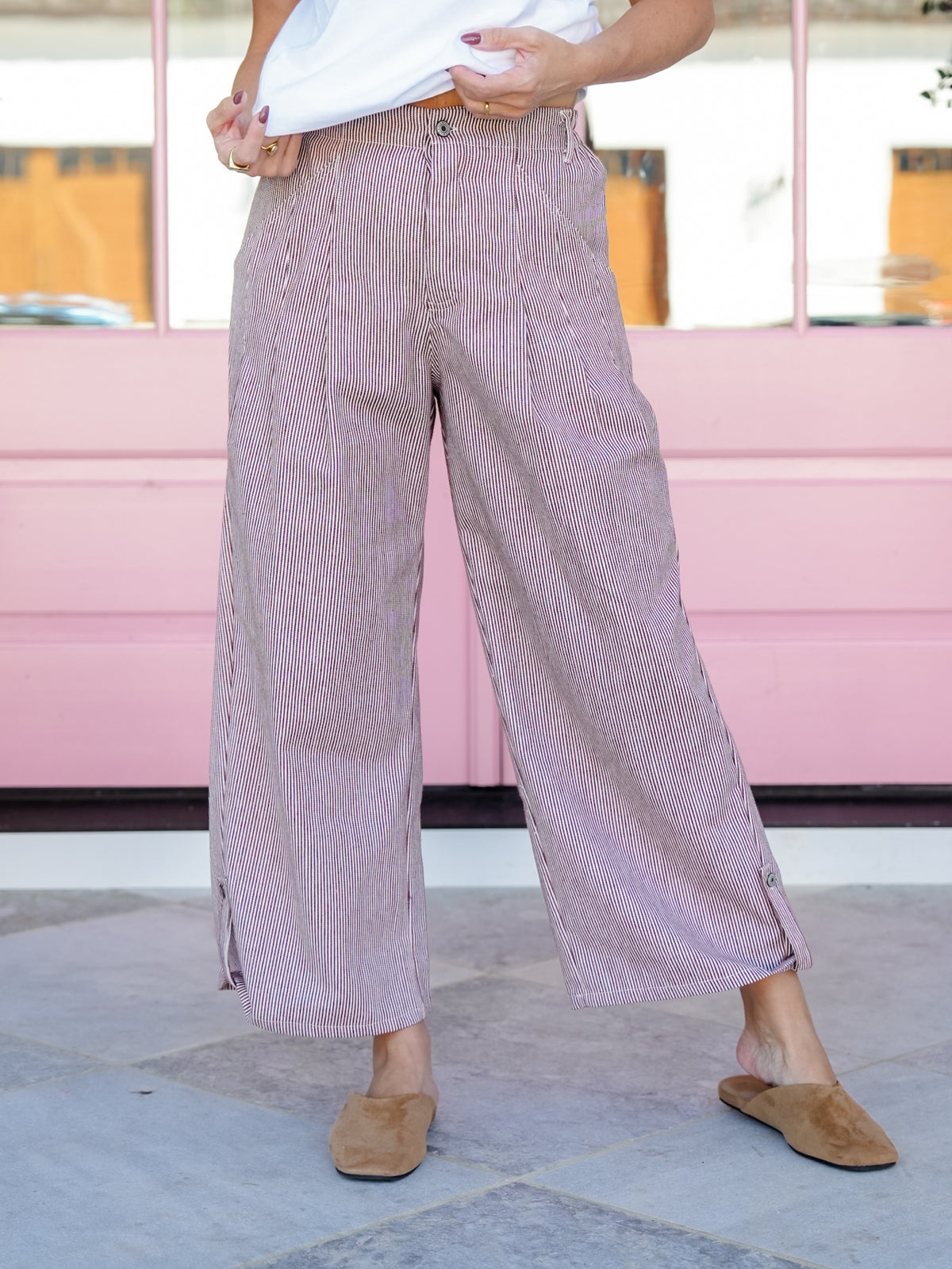 Stripe Wide Leg Pants With Pockets