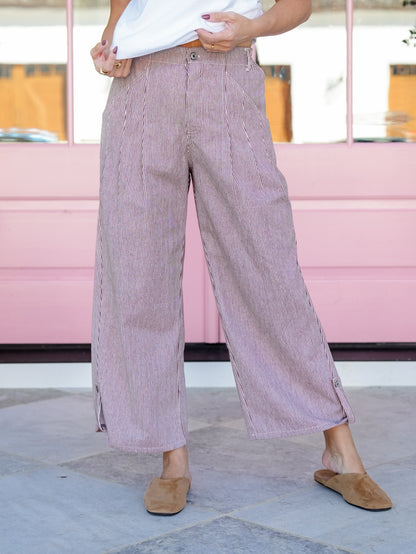Stripe Wide Leg Pants With Pockets