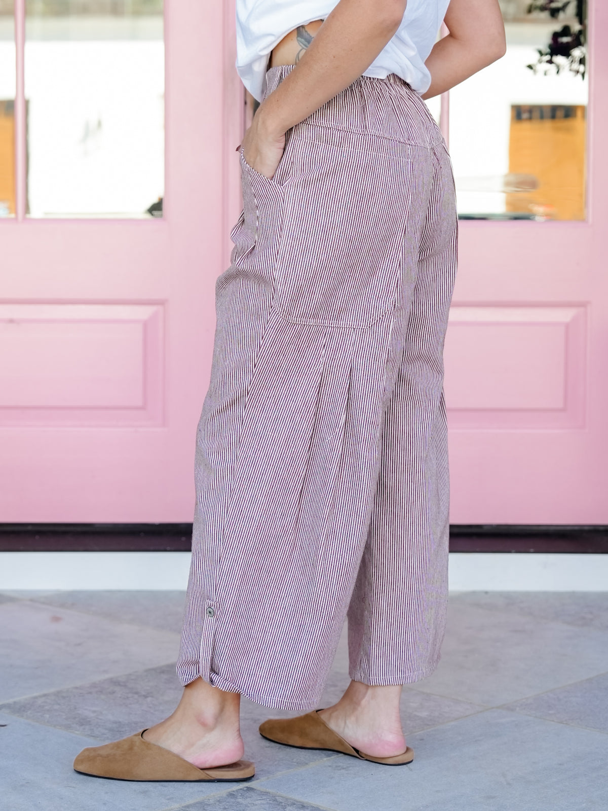 Stripe Wide Leg Pants With Pockets