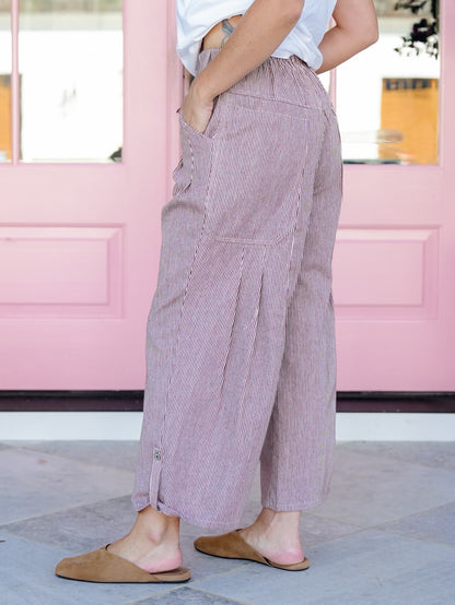 Stripe Wide Leg Pants With Pockets