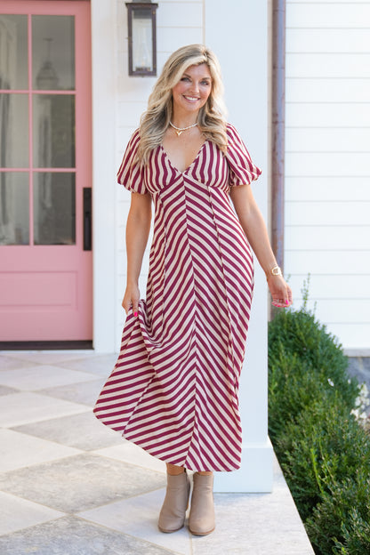 Stripe Short Sleeve Midi Dress