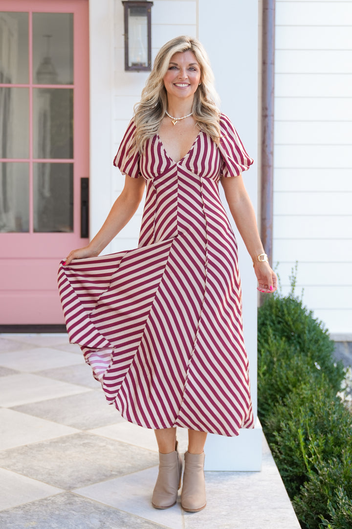 Stripe Short Sleeve Midi Dress