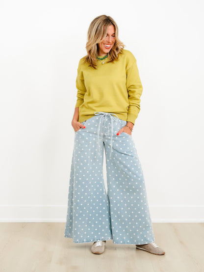 Light Wash Polka Dot Extra Wide Leg Pants
