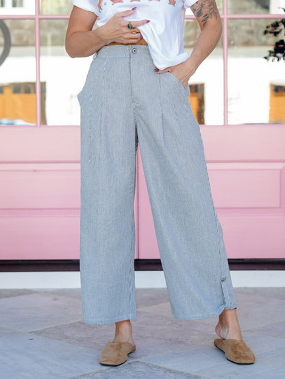 Stripe Wide Leg Pants With Pockets