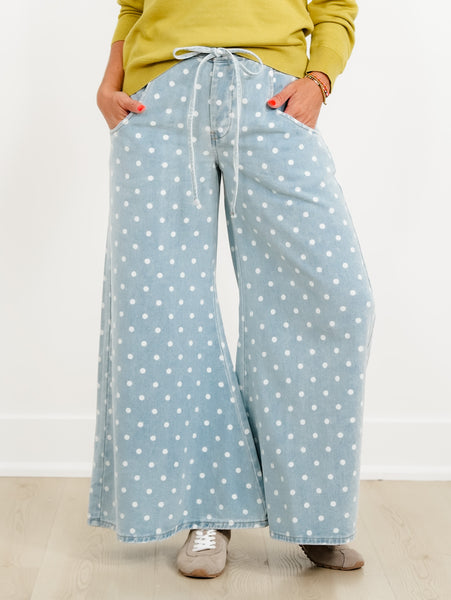 Light Wash Polka Dot Extra Wide Leg Pants – Freckled Poppy