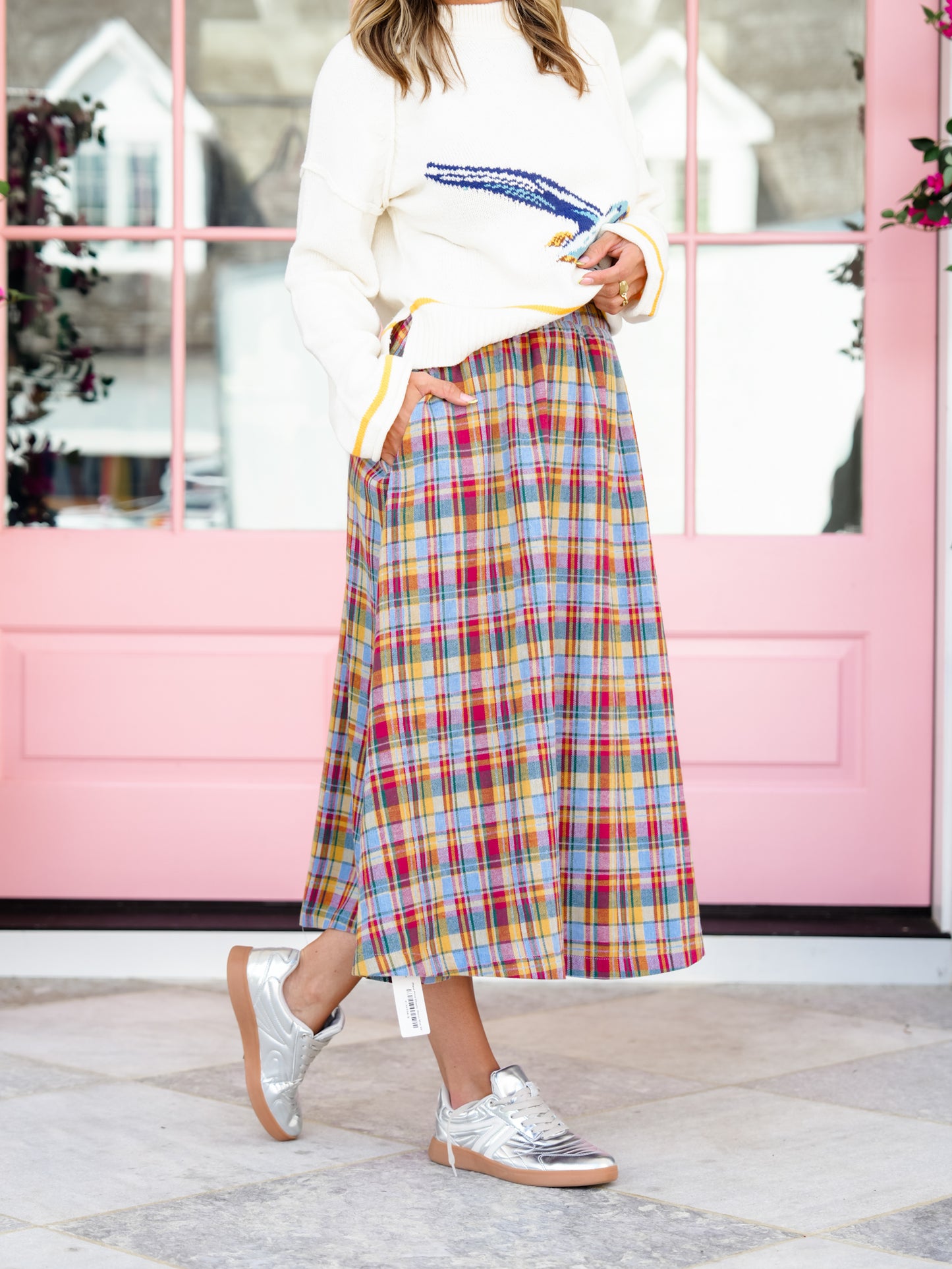 Plaid Print Elastic Waist Midi Skirt - Freckled Poppy