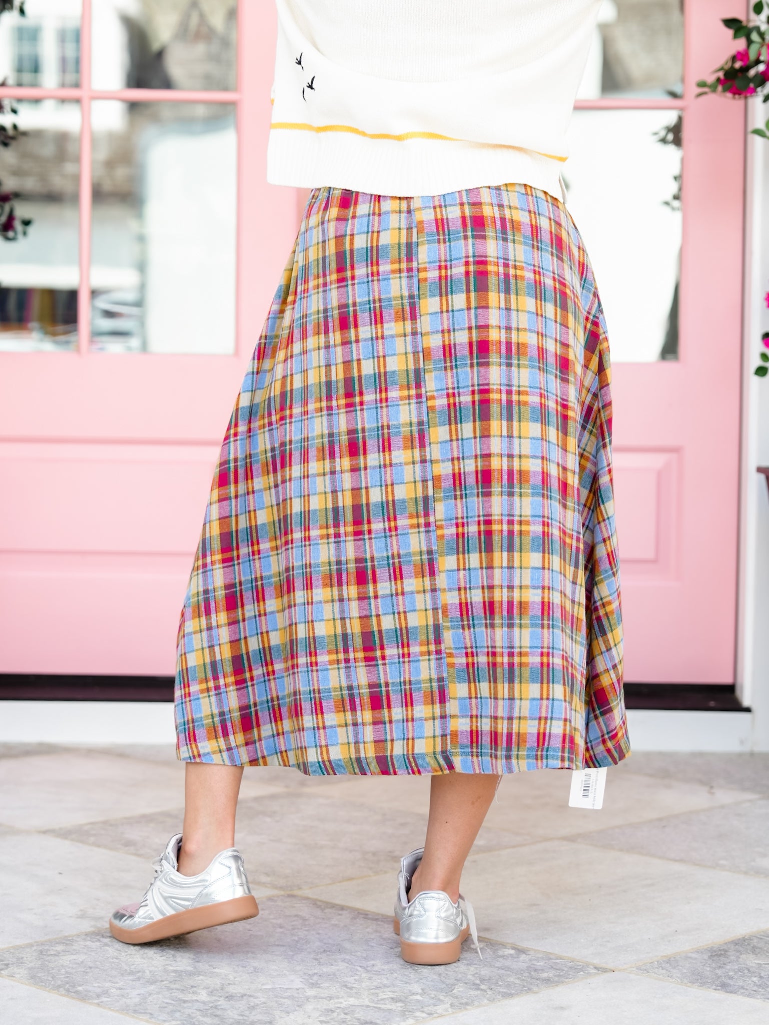 Plaid Print Elastic Waist Midi Skirt - Freckled Poppy