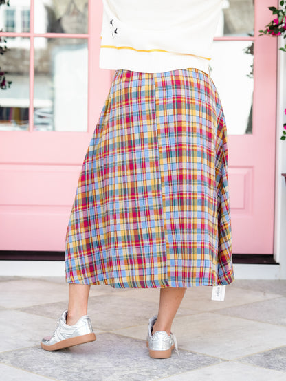 Plaid Print Elastic Waist Midi Skirt - Freckled Poppy
