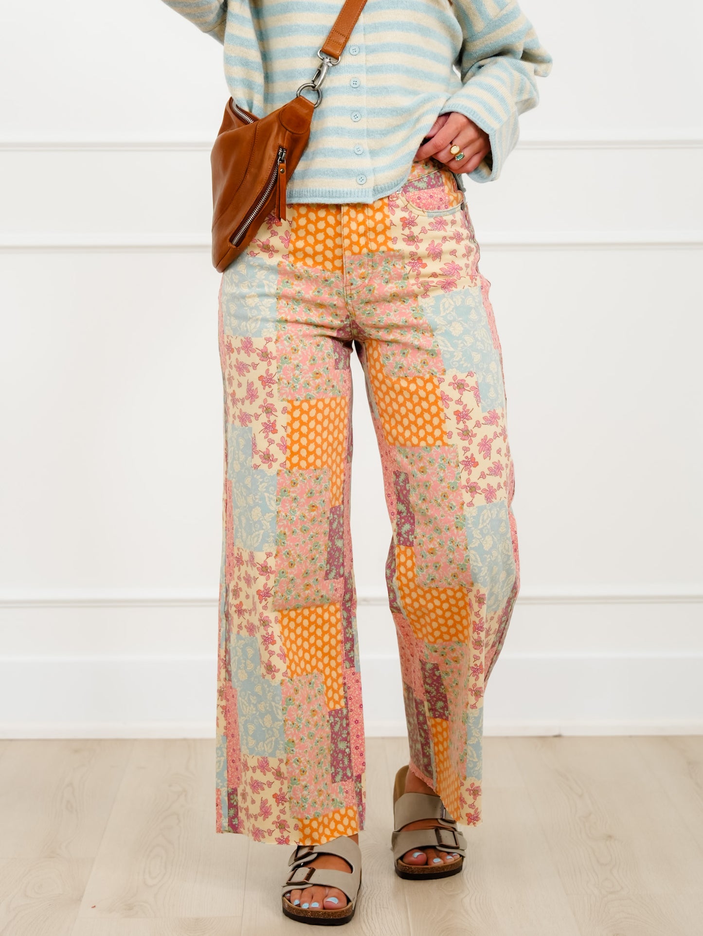 Patchwork Print Straight Leg Cropped Pants