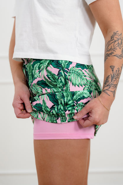 Plus/Reg Tropical Print Elastic Waist Skort