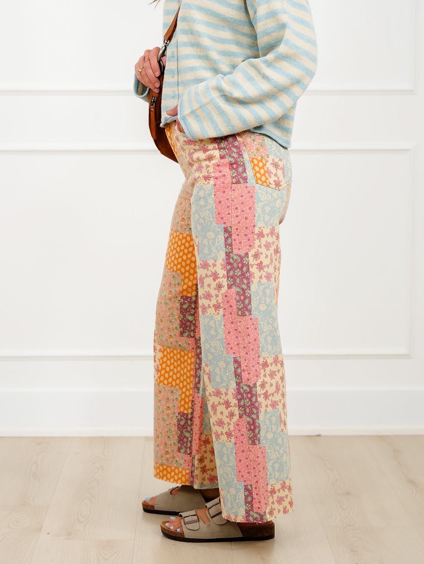 Patchwork Print Straight Leg Cropped Pants