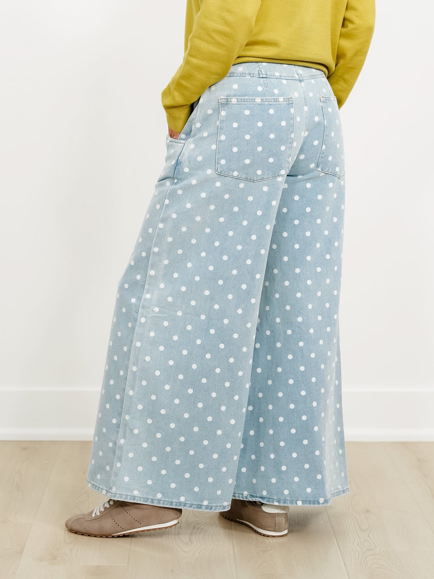 Light Wash Polka Dot Extra Wide Leg Pants