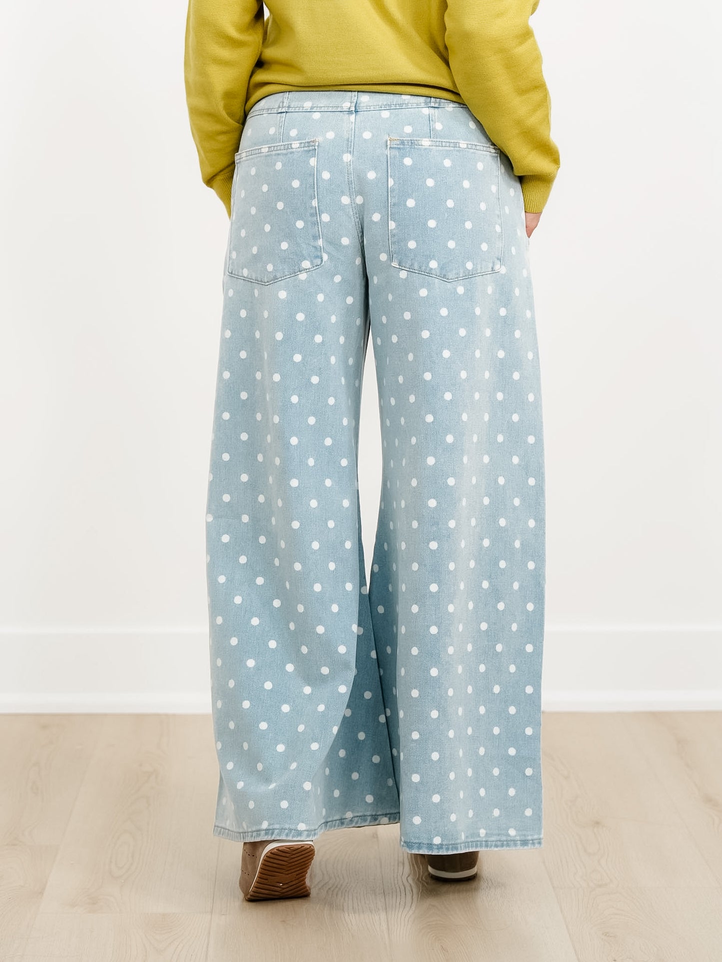 Light Wash Polka Dot Extra Wide Leg Pants