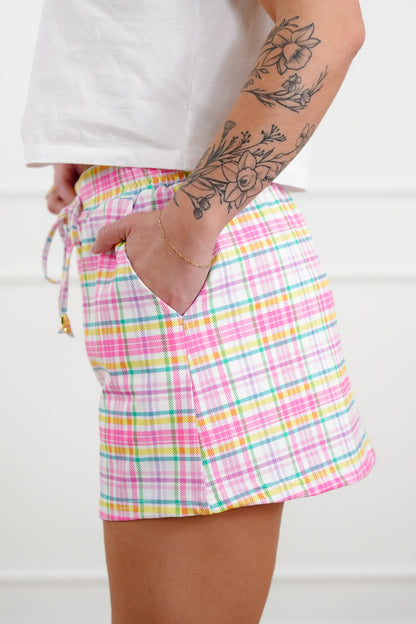 Plaid Elastic Waist Skort with Side Pockets