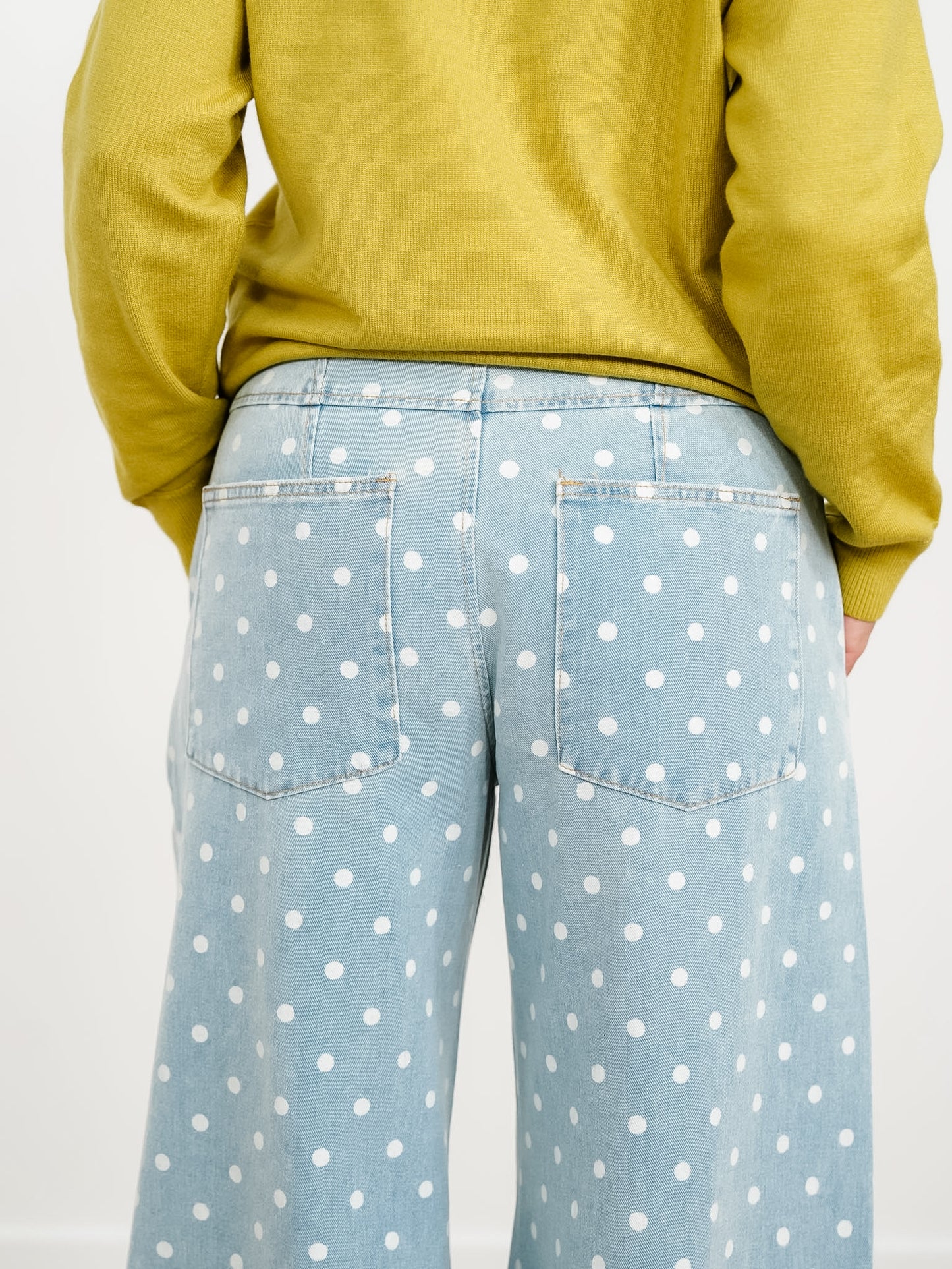 Light Wash Polka Dot Extra Wide Leg Pants