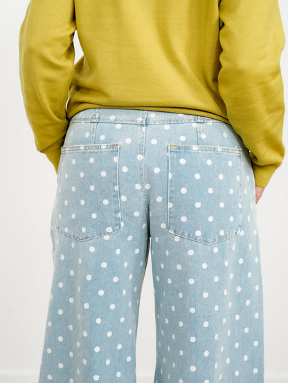 Light Wash Polka Dot Extra Wide Leg Pants