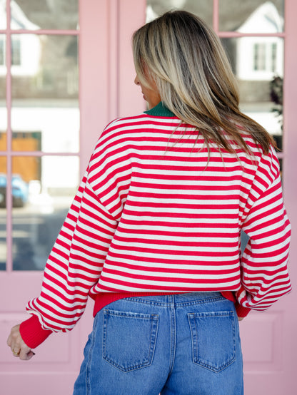 Crew Neck Striped Long Sleeve Sweater