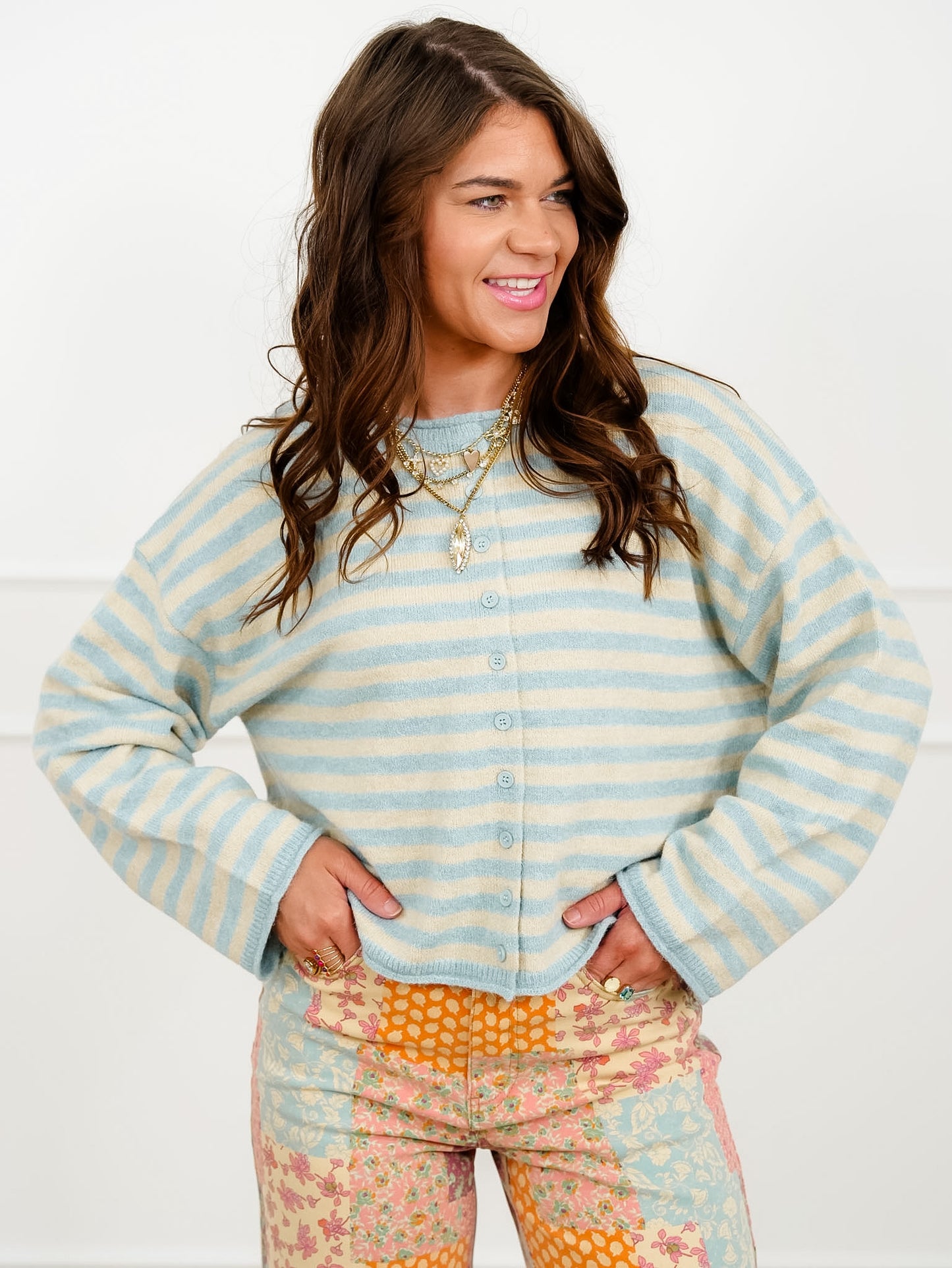 Striped Long Sleeve Button Down Cardigan