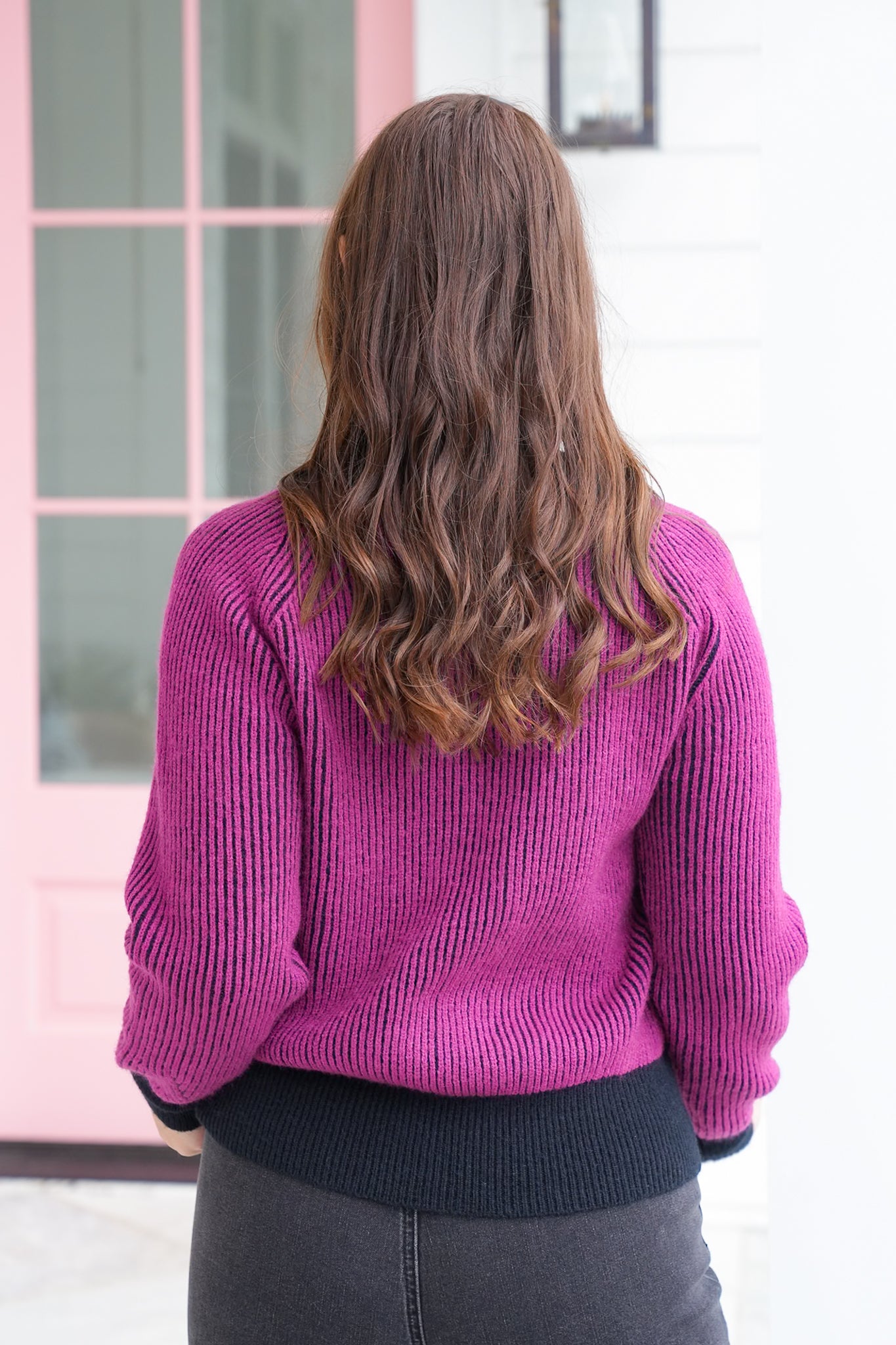 Contrast Ribbed Long Sleeve Pullover Sweater