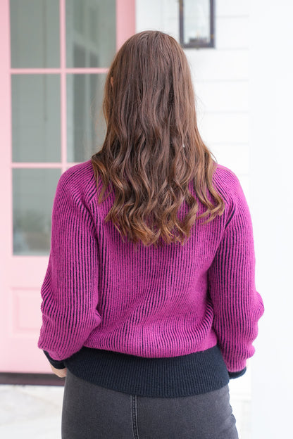 Contrast Ribbed Long Sleeve Pullover Sweater