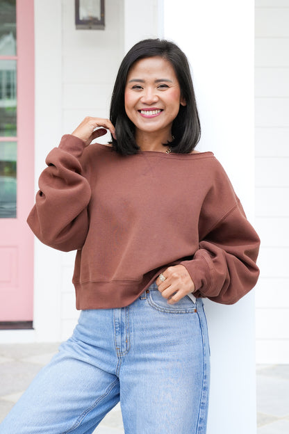 Door Buster! Solid Long Sleeve Boat Neck Sweatshirt