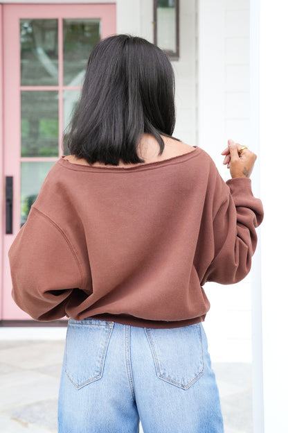 Door Buster! Solid Long Sleeve Boat Neck Sweatshirt