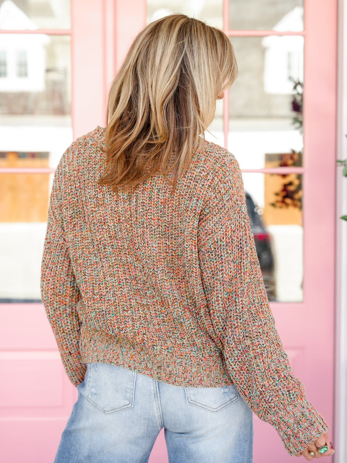 Multi Color Knit Long Sleeve V-Neck Button Down Cardigan - Freckled Poppy