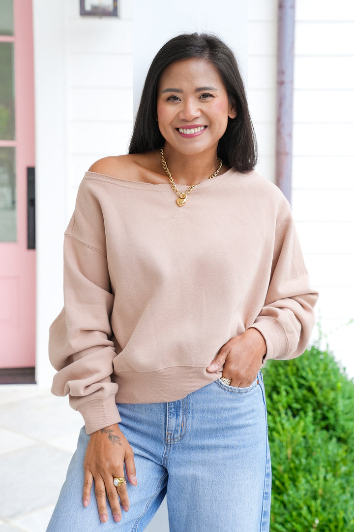 Door Buster! Solid Long Sleeve Boat Neck Sweatshirt