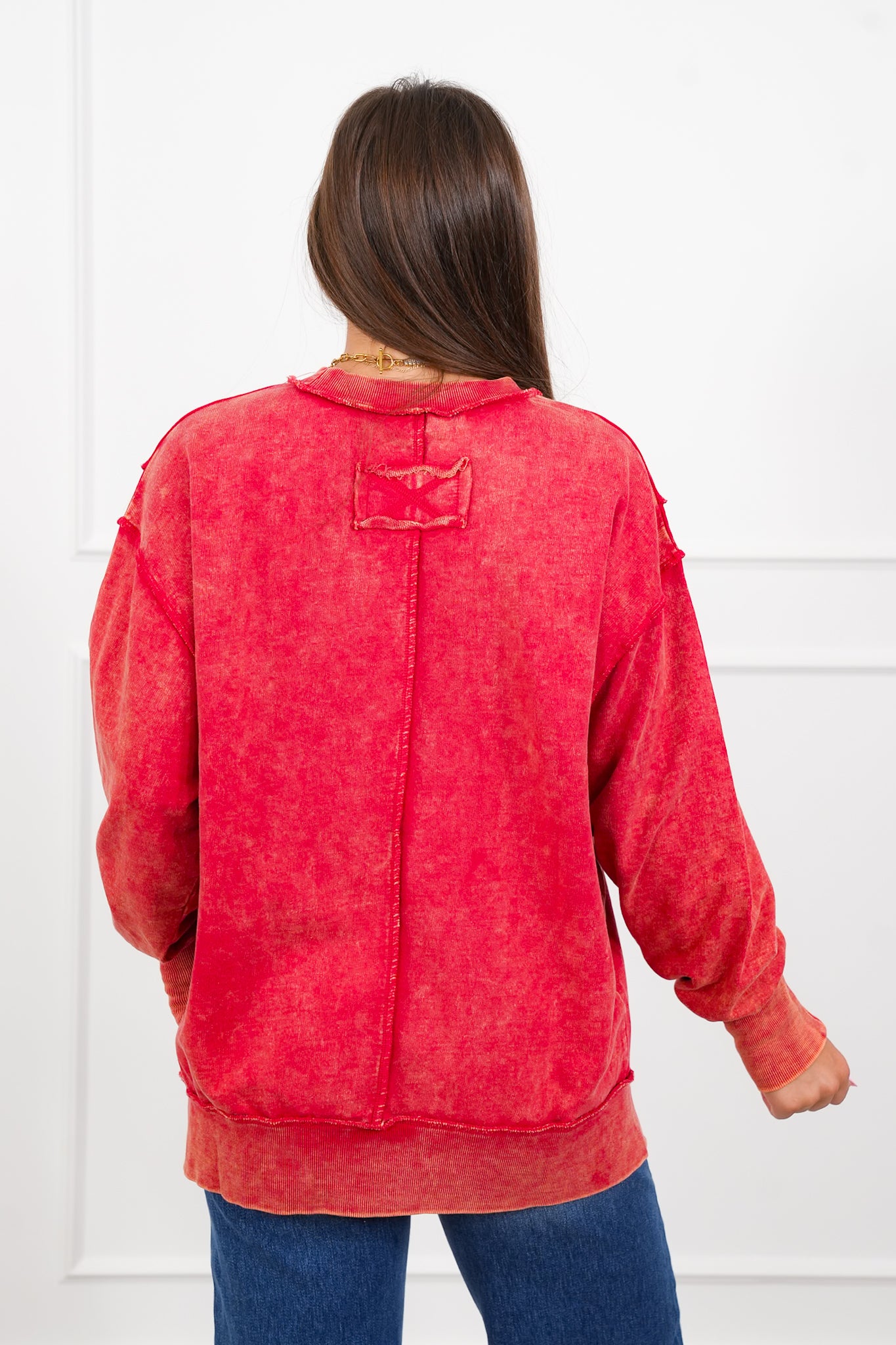 Door Busters! Plus/Reg Zenana Acid Wash Terry Exposed Seam Sweatshirt