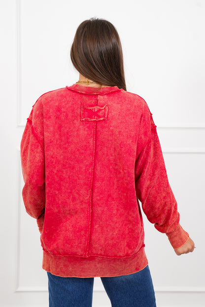 Door Busters! Plus/Reg Zenana Acid Wash Terry Exposed Seam Sweatshirt