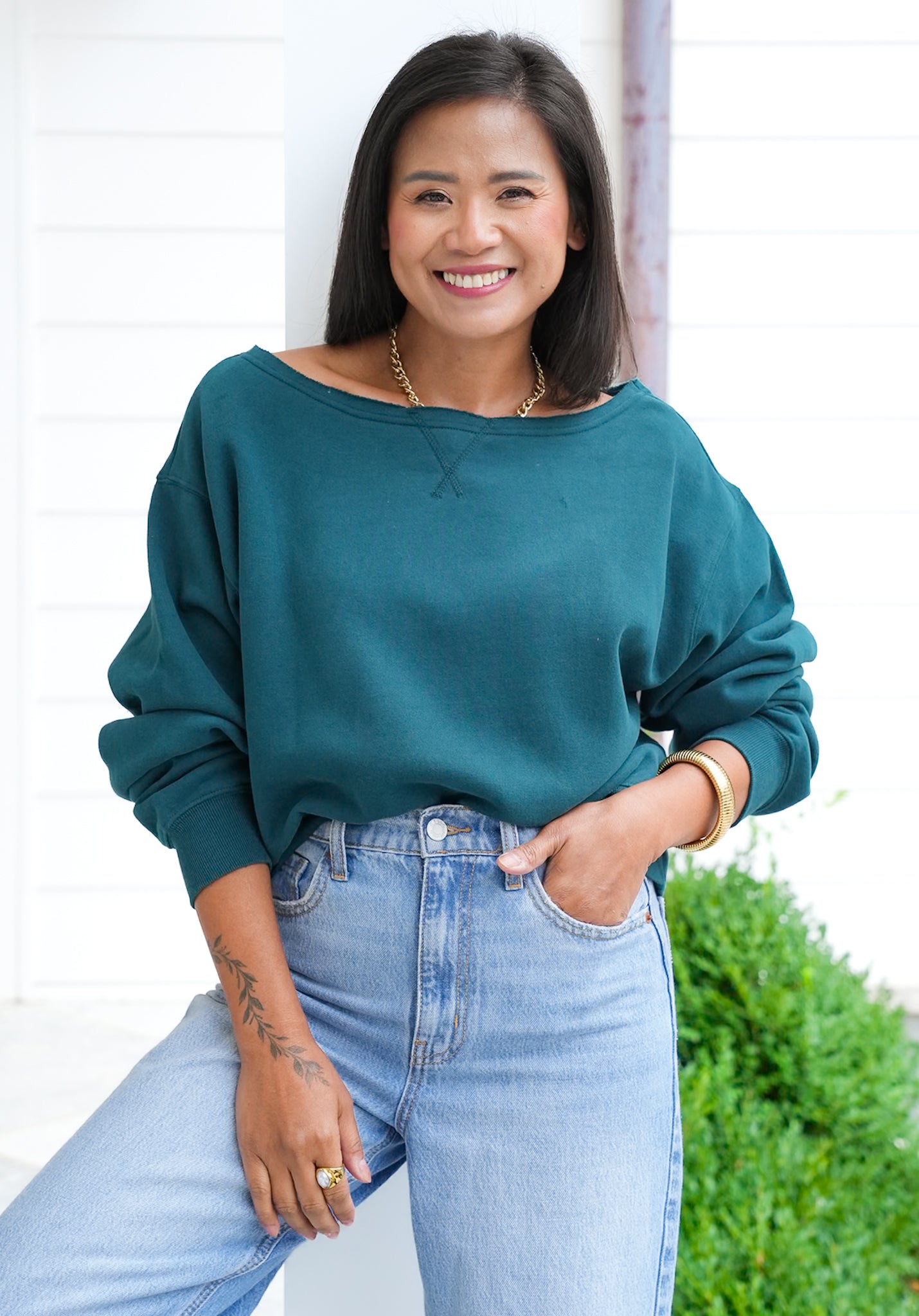 Door Buster! Solid Long Sleeve Boat Neck Sweatshirt
