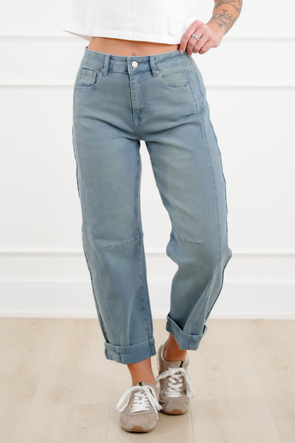 Door Buster! Zenana Barrel Leg Cropped Color Denim Pants