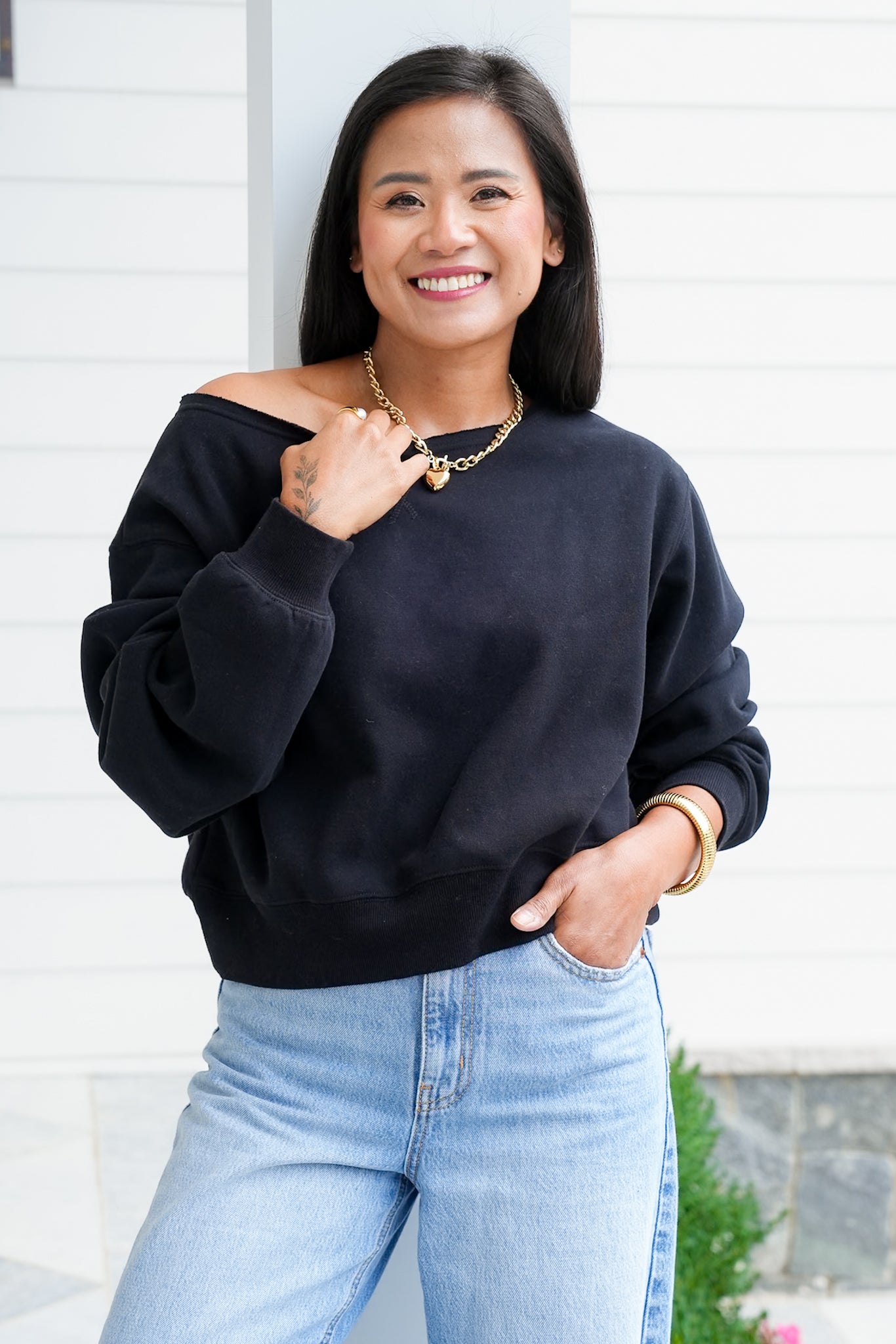 Door Buster! Solid Long Sleeve Boat Neck Sweatshirt