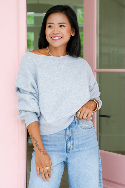 Door Buster! Solid Long Sleeve Boat Neck Sweatshirt