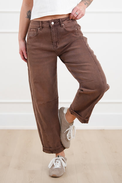 Door Buster! Zenana Barrel Leg Cropped Color Denim Pants