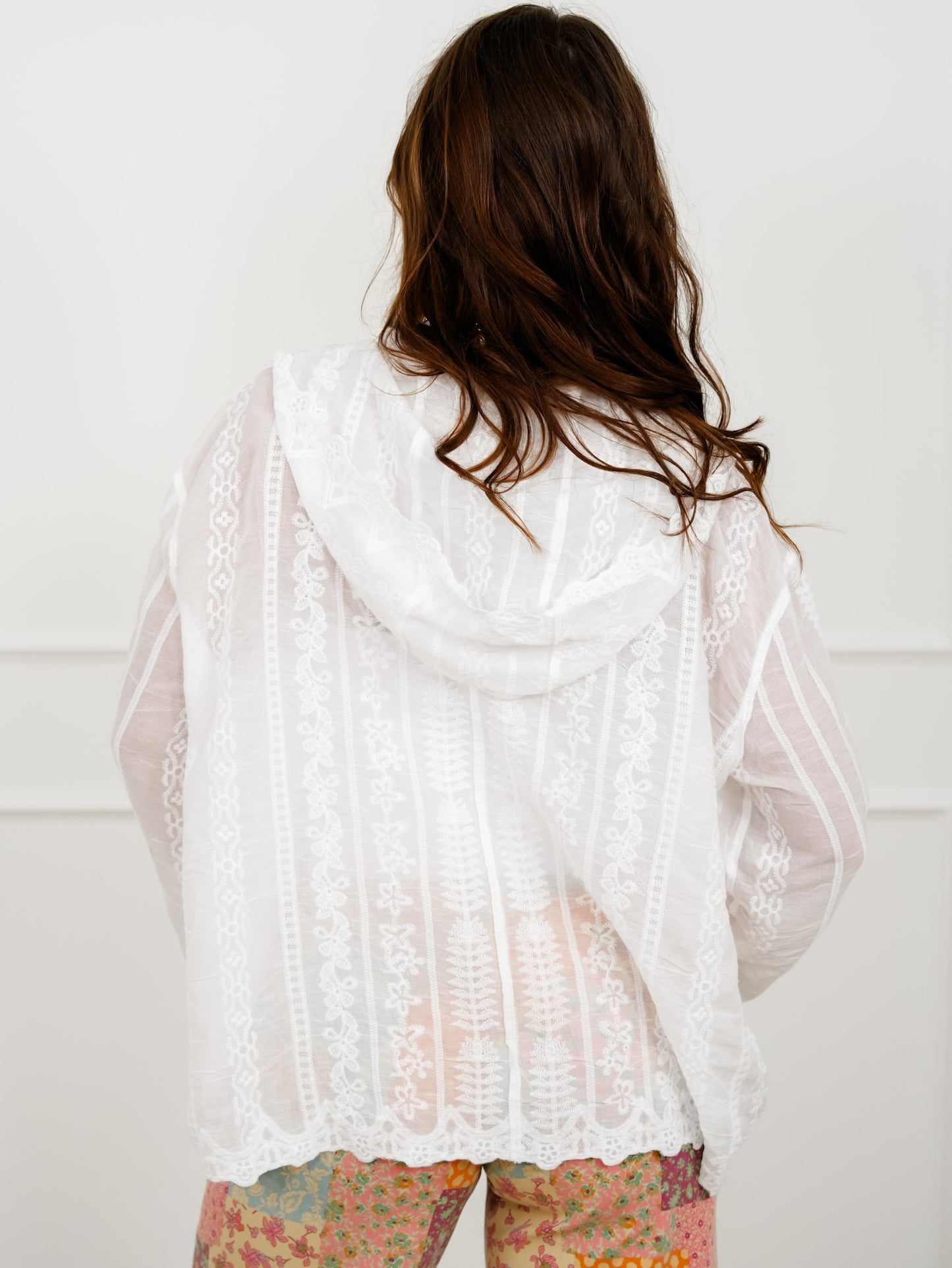 POL Crochet Long Sleeve Button Up Hoodie Top