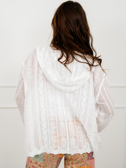 POL Crochet Long Sleeve Button Up Hoodie Top