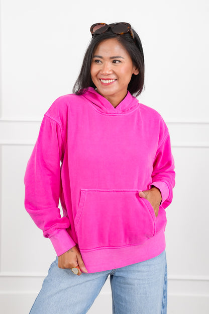 Door Busters! Zenana Soft Fleece Pigment Dye Kangaroo Pocket Hoodie