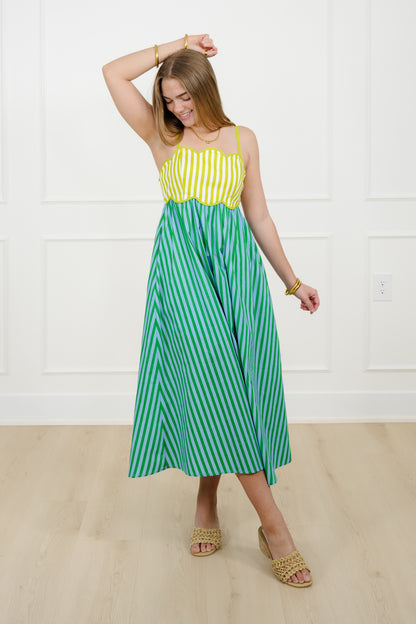 Color Block Stripe Sleeveless Midi Dress